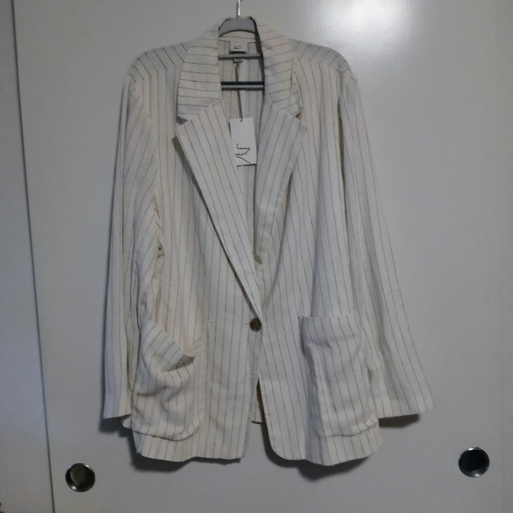 🌟 NWT "A New Day" Cream Pinstripe Blazer - Size 1X 🌟